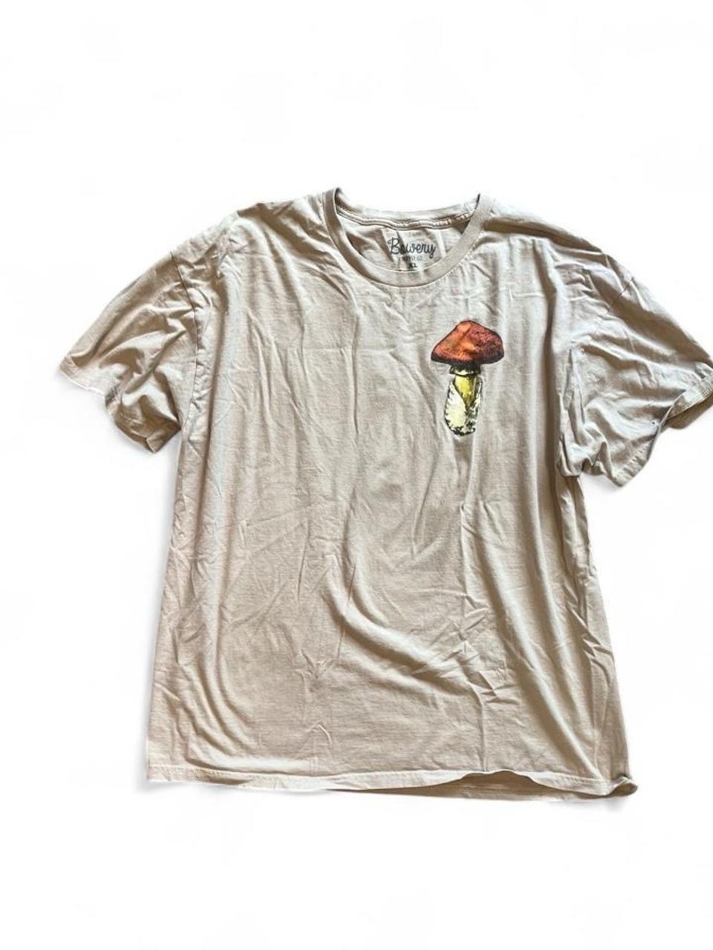 Bowery co Beige Short-Sleeve Crewneck T-Shirt with Mushroom Graphic